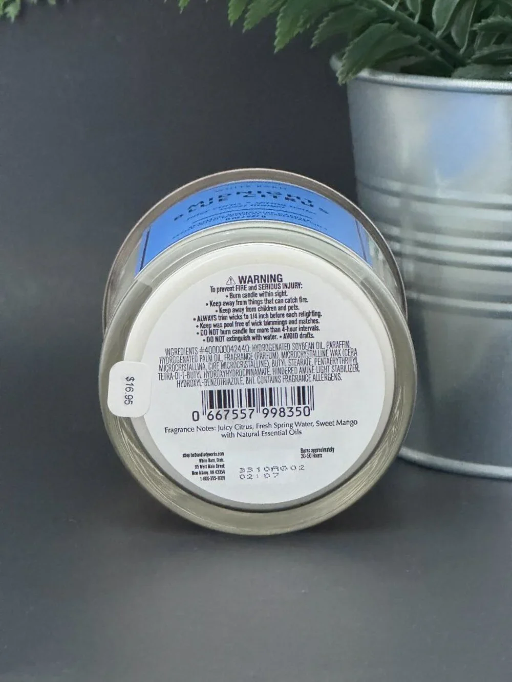 BBW Midnight Blue Citrus White Barn Bath & Body Works Single Wick Candle